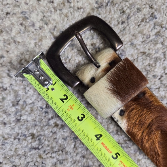 Genuine Cowhide Hair On Hide Leather Belt Womens 36 Brown White - Picture 15 of 15